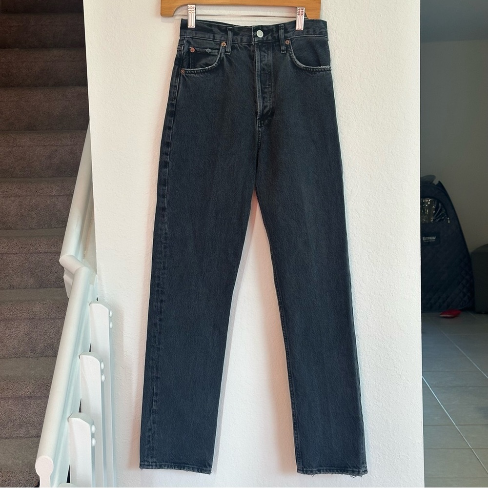 Agolde 90’ Pinch Waist High Rise Straight Leg Jeans Size 24  Organic Black